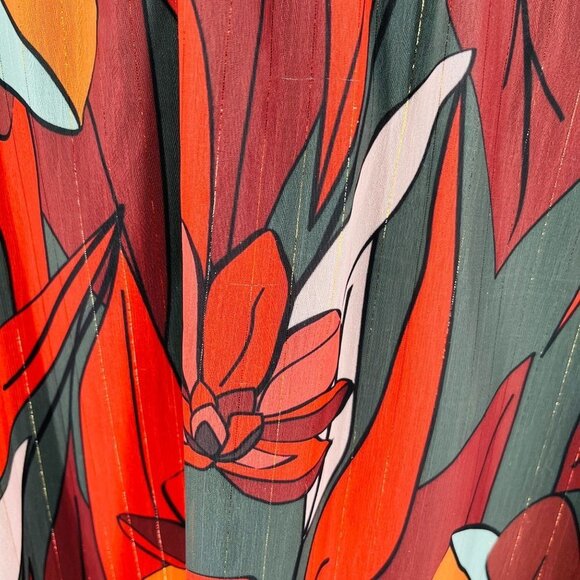 Forest Lily Mini Dress Size XS High Neck, Elastic Waist Fall Print Metallic - Picture 9 of 16